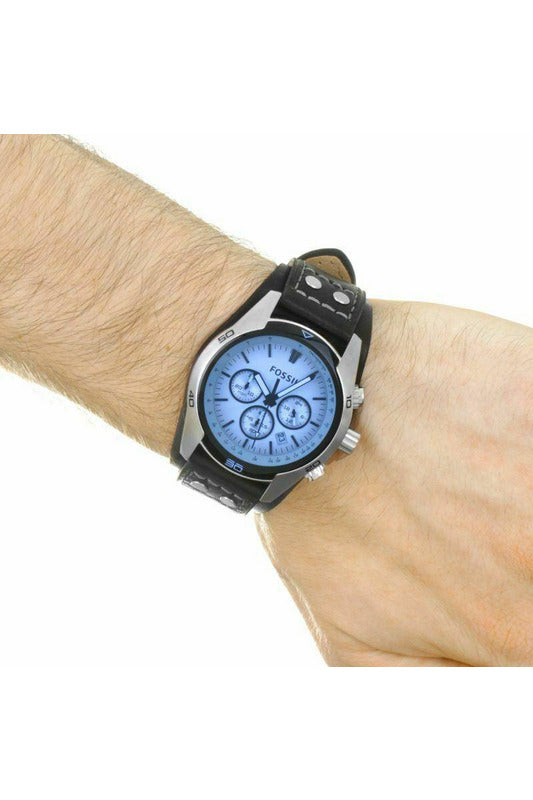 Fossil Coachman Chronograph Blue Dial Black Leather Strap Watch for Men - CH2564 Watches Fossil   