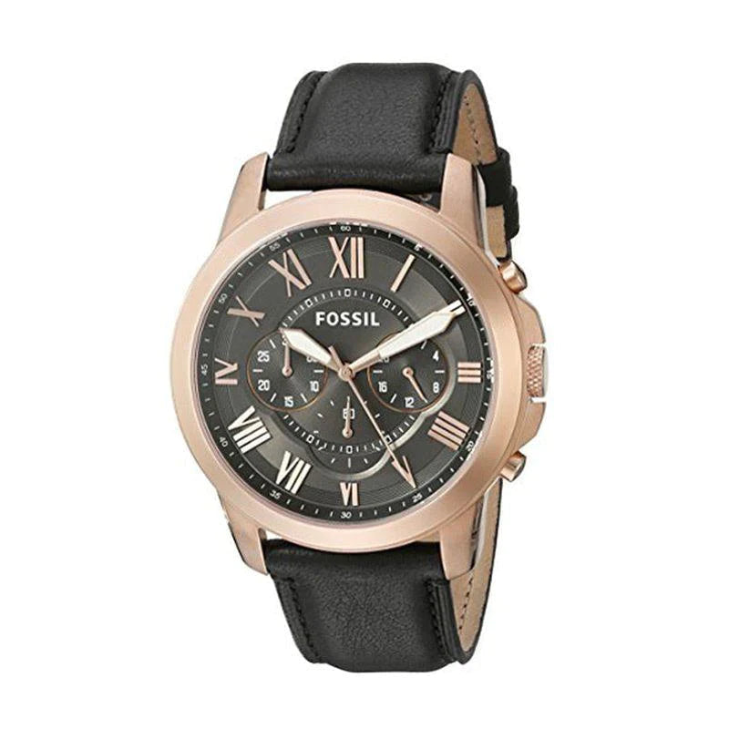 Fossil Grant Chronograph Black Dial Black Leather Strap Watch for Men - FS5085 Watches Fossil   