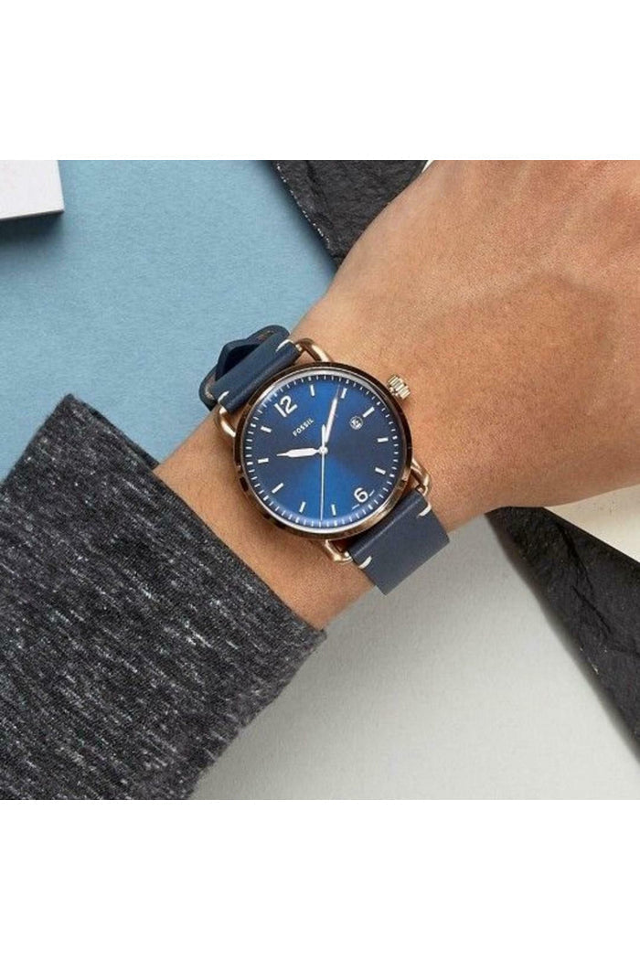 Fossil The Commuter Blue Dial Blue Leather Strap Watch for Men - FS5274 Watches Fossil   