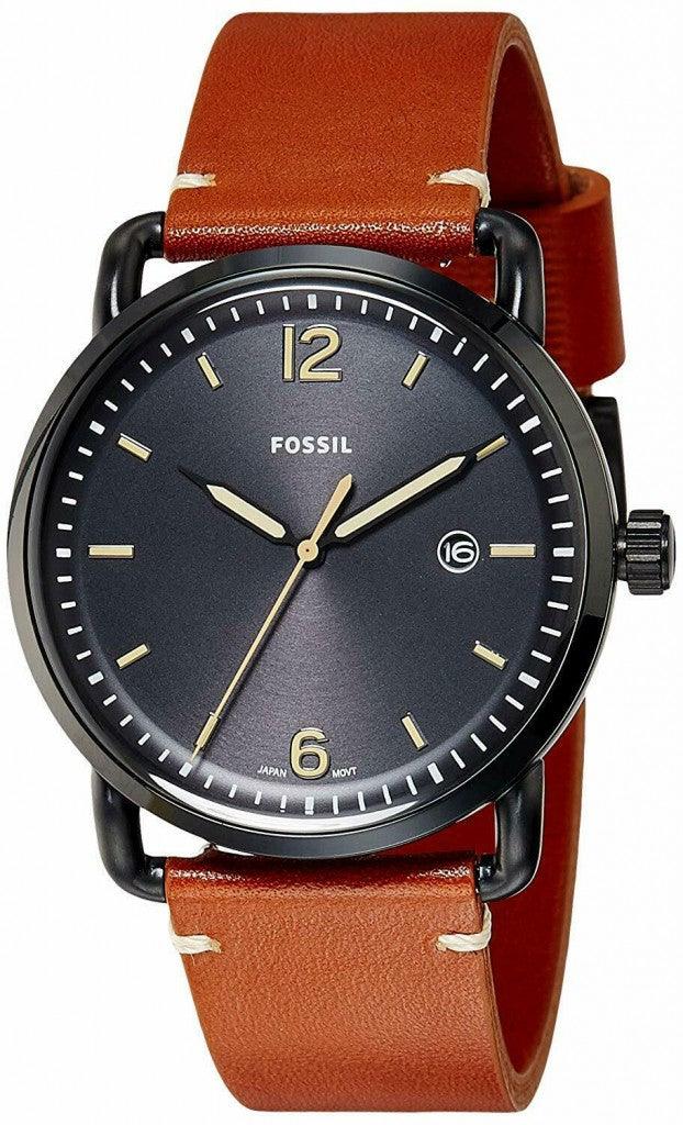 Fossil Commuter Three Hand Date Black Dial Brown Leather Strap Watch for Men - FS5276 Watches Fossil   