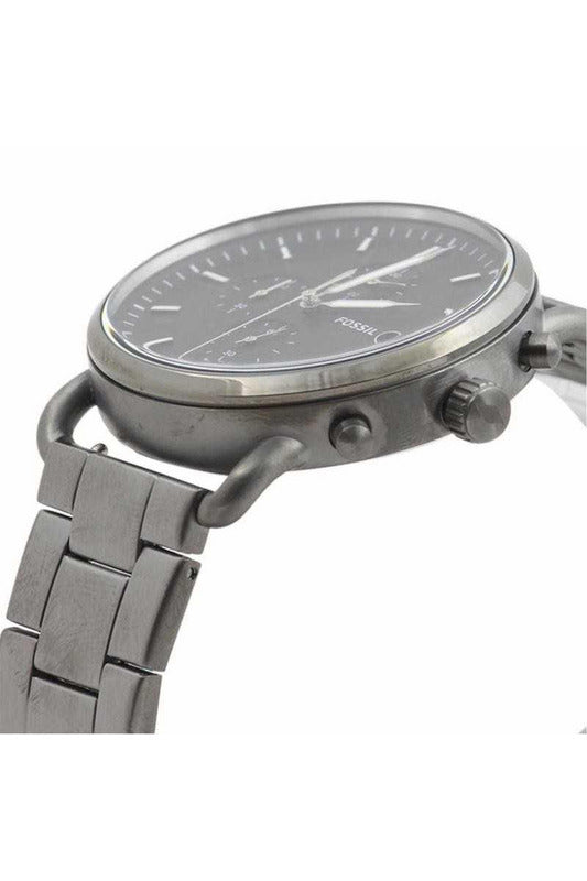 Fossil The Commuter Black Dial Grey Steel Strap Watch for Men - FS5400 Watches Fossil   