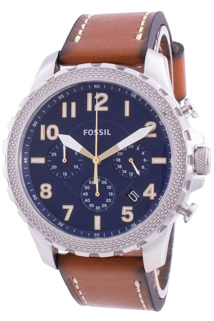 Fossil Bowman Chronograph Luggage Blue Dial Brown Leather Strap Watch for Men - FS5602 Watches Fossil   