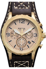 Fossil Nate Chronograph Gold Dial Brown Leather Strap Watch for Men - JR1495 Watches Fossil   