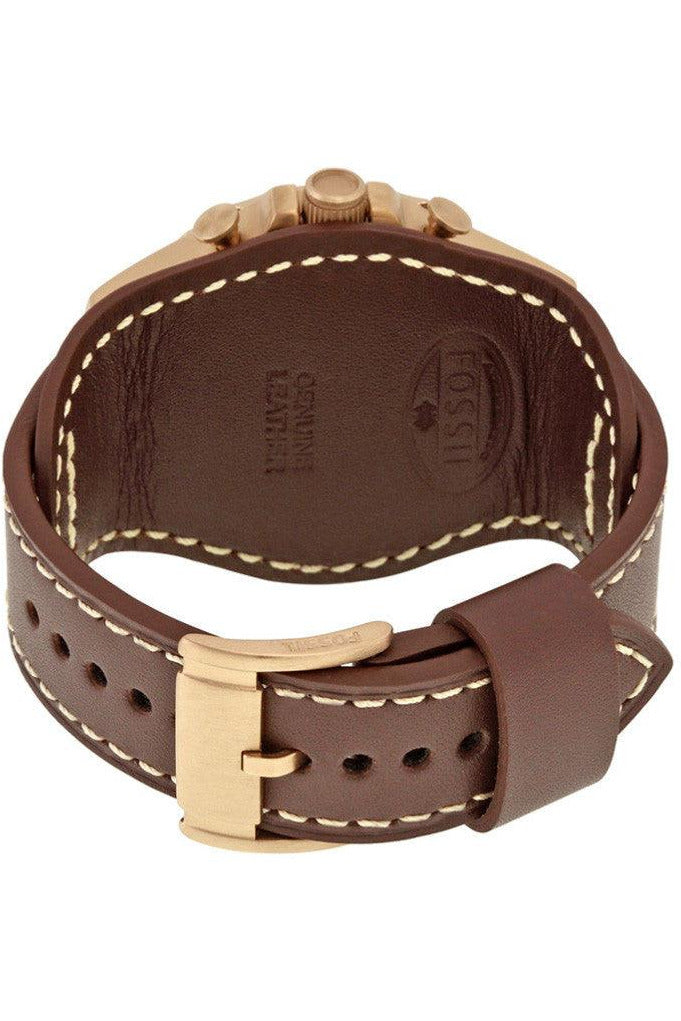 Fossil Nate Chronograph Gold Dial Brown Leather Strap Watch for Men - JR1495 Watches Fossil   