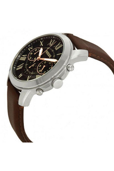 Fossil Grant Chronograph Black Dial Brown Leather Strap Watch for Men - FS4813 Watches Fossil   