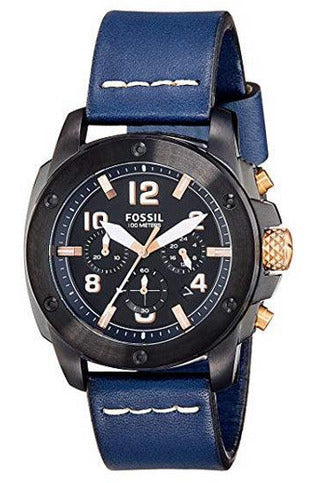 Fossil Modern Machine Chronograph Black Dial Blue Leather Strap Watch for Men - FS5066 Watches Fossil   