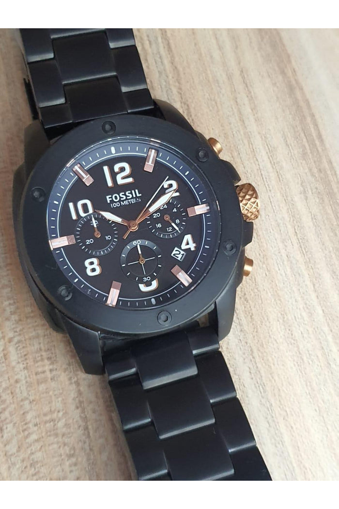 Fossil Machine Chronograph Black Dial Black Steel Strap Watch for Men - FS4927 Watches Fossil   