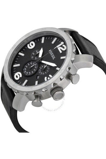 Fossil Nate Chronograph Black Dial Black Leather Strap Watch for Men - JR1436 Watches Fossil   