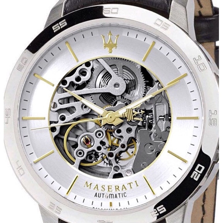 Maserati Ingegno Automatic Black Skeleton Dial Black Leather Strap Watch For Men - R8821119002 Watches Maserati   