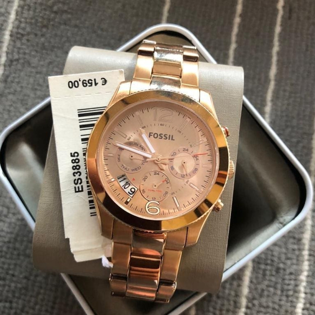 Fossil Boyfriend Multifunction Rose Gold Dial Rose Gold Steel Strap Watch for Women - ES3885 Watches Fossil   