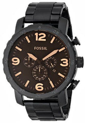 Fossil Nate Chrongraph Black Ion Plated Black Dial Black Steel Strap Watch for Men - JR1356 Watches Fossil   