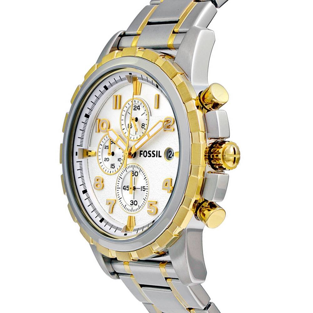 Fossil Dean Chronograph White Dial Silver Steel Strap Watch for Men - FS4795 Watches Fossil   