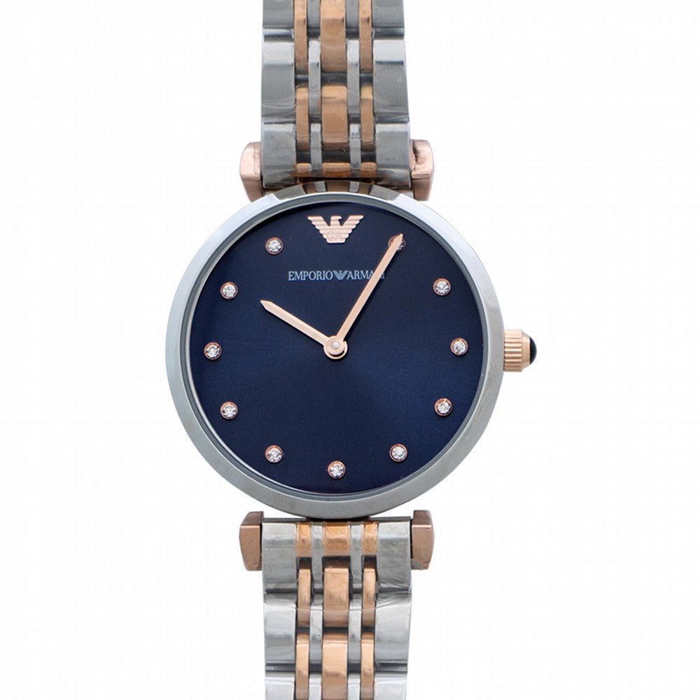 Emporio Armani Gianni T Bar Crystal Blue Dial Two Tone Stainless Steel Watch For Women - AR11092 Watches Emporio Armani   