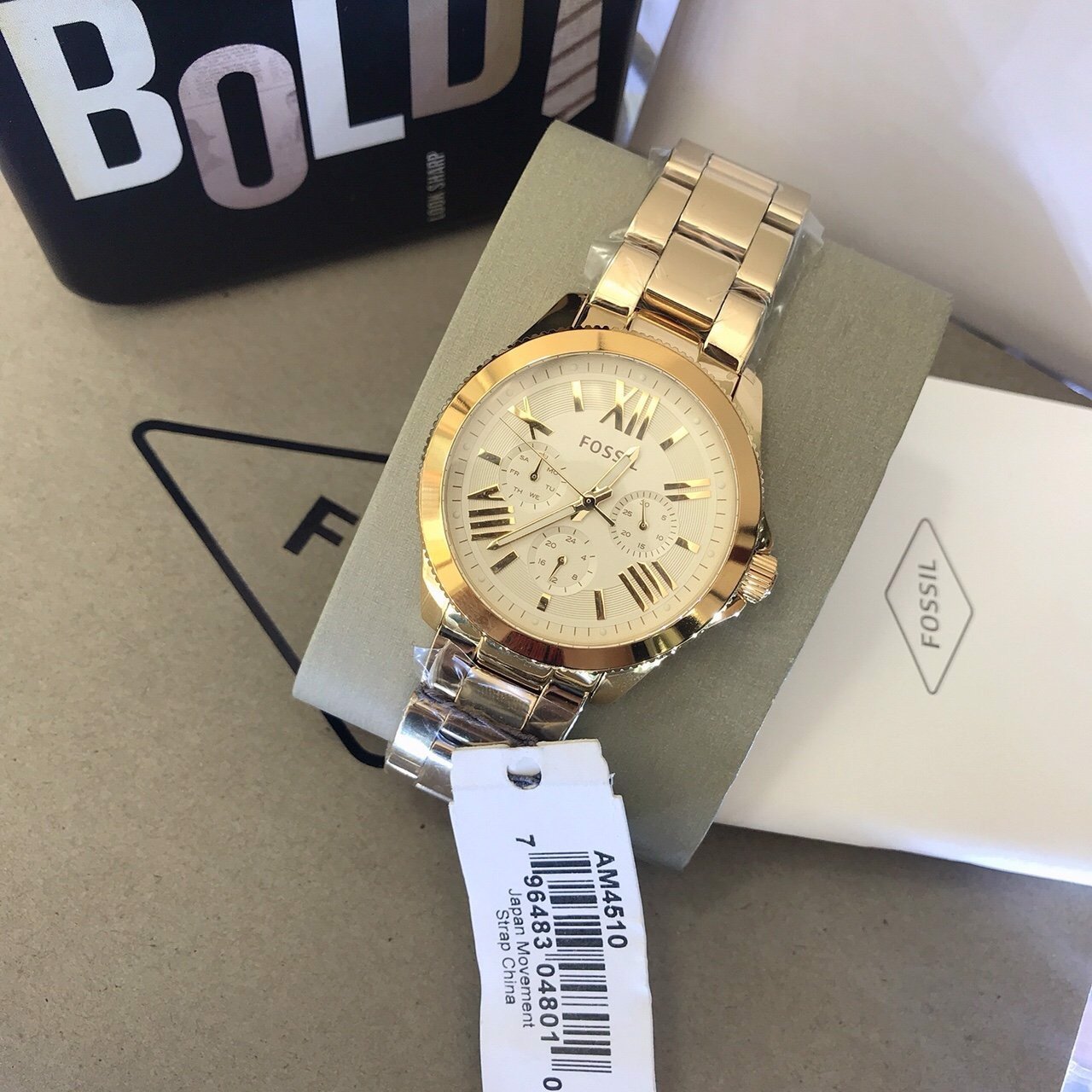 Fossil Cecile Multifunction Champagne Dial Gold Steel Strap Watch for Women - AM4510 Watches Fossil   