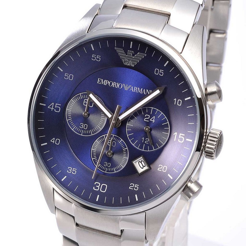 Emporio Armani Sportivo Chronograph Blue Dial Silver Stainless Steel Watch For Men - AR5860 Watches Emporio Armani   