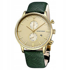 Emporio Armani Chronograph Champagne Dial Green Leather Strap Watch For Men - AR1722 Watches Emporio Armani   