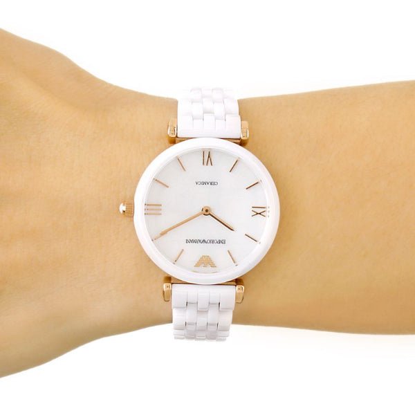 Emporio Armani Ceramica Mother of Pearl Dial White Ceramic Strap Watch For Women - AR1486 Watches Emporio Armani   