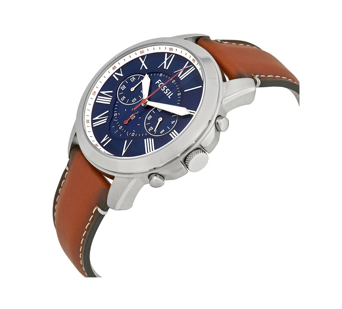 Fossil Grant Chronograph Blue Dial Brown Leather Strap Watch for Men - FS5210 Watches Fossil   