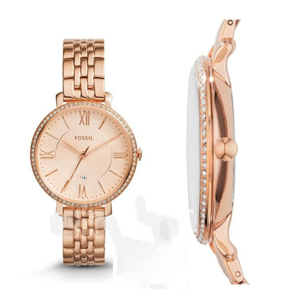 Fossil Jacqueline Rose Gold Dial Rose Gold Steel Strap Watch for Women - ES3632 Watches Fossil   