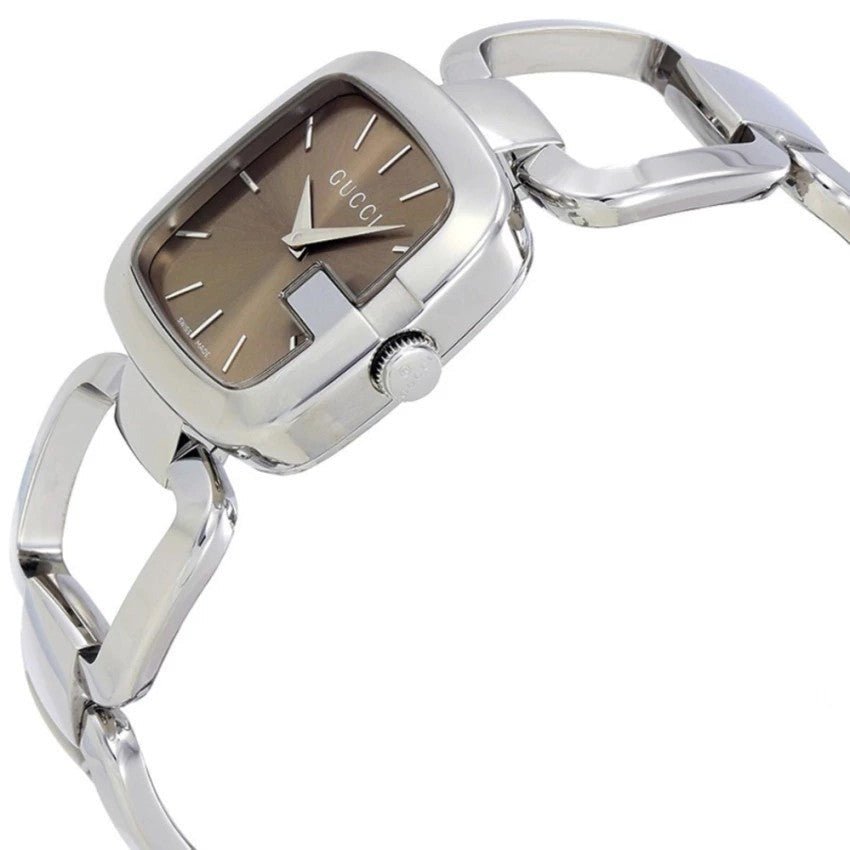 Gucci G Brown Square Brown Dial Silver Steel Strap Watch For Women - YA125402 Watches Gucci   