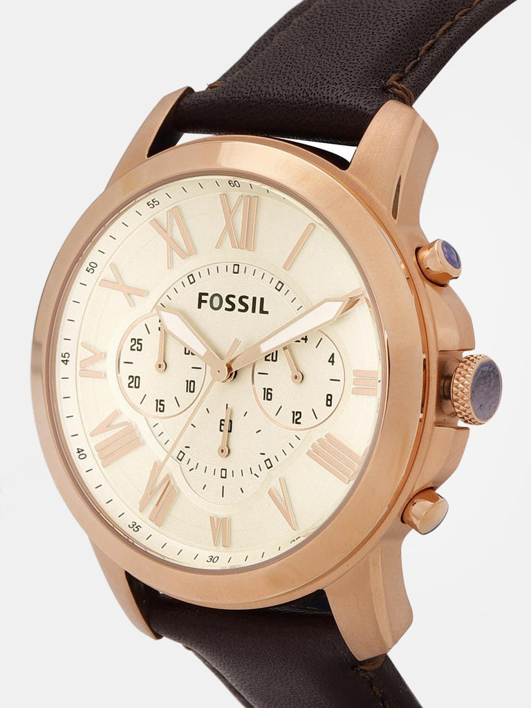 Fossil Grant Chronograph White Dial Brown Leather Strap Watch for Men - FS4991 Watches Fossil   