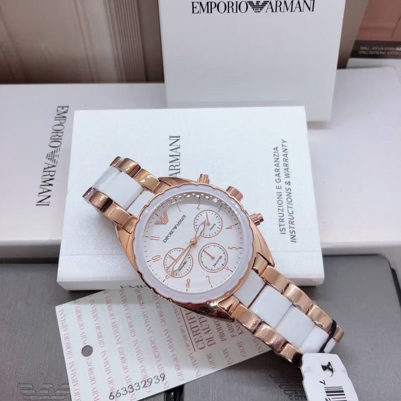 Emporio Armani Sportivo White Dial Rose Gold & White Stainless Steel Watch For Women - AR5942 Watches Emporio Armani   