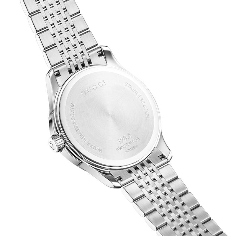 Gucci G Timeless Diamond Black Dial Silver Steel Strap Watch For Women - YA126408 Watches Gucci   