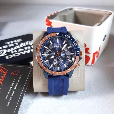 Fossil Bannon Multifunction Blue Dial Blue Silicone Strap Watch for Men - BQ2498 Watches Fossil   