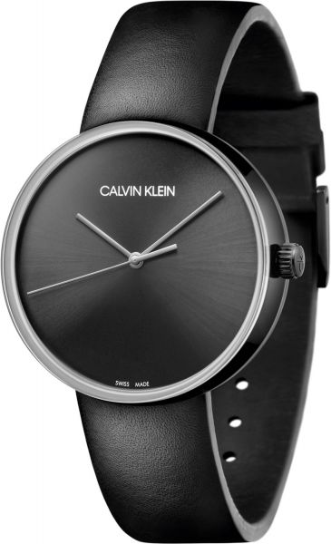 Calvin Klein Full Moon Black Dial Black Leather Strap Watch for Women - K8Y231C1 Watches Calvin Klein   