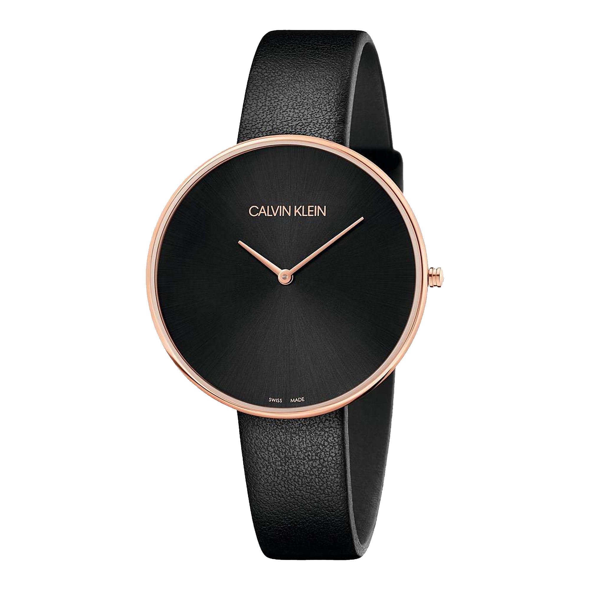 Calvin Klein Full Moon Black Dial Black Leather Strap Watch for Women - K8Y236C1 Watches Calvin Klein   