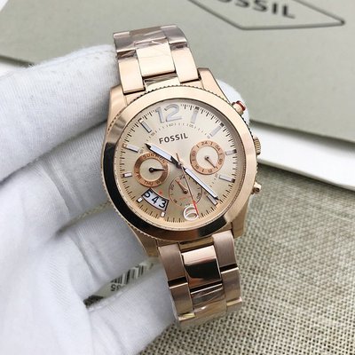 Fossil Boyfriend Multifunction Rose Gold Dial Rose Gold Steel Strap Watch for Women - ES3885 Watches Fossil   