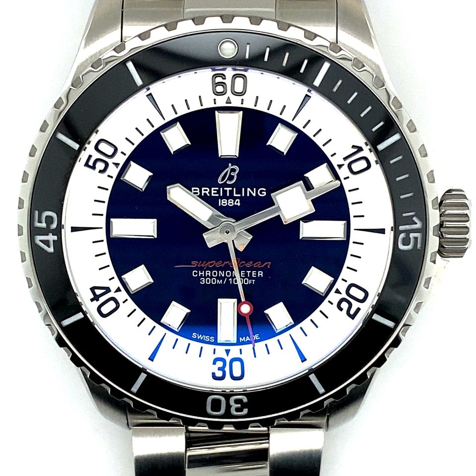 Breitling Superocean Automatic 44mm Blue Dial Silver Steel Strap Watch for Men - A17376211C1A1 Watches Breitling   