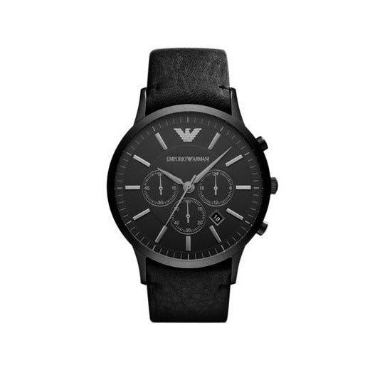 Emporio Armani Sportivo Chronograph Black Dial Black Leather Strap Watch For Men - AR2461 Watches Emporio Armani   