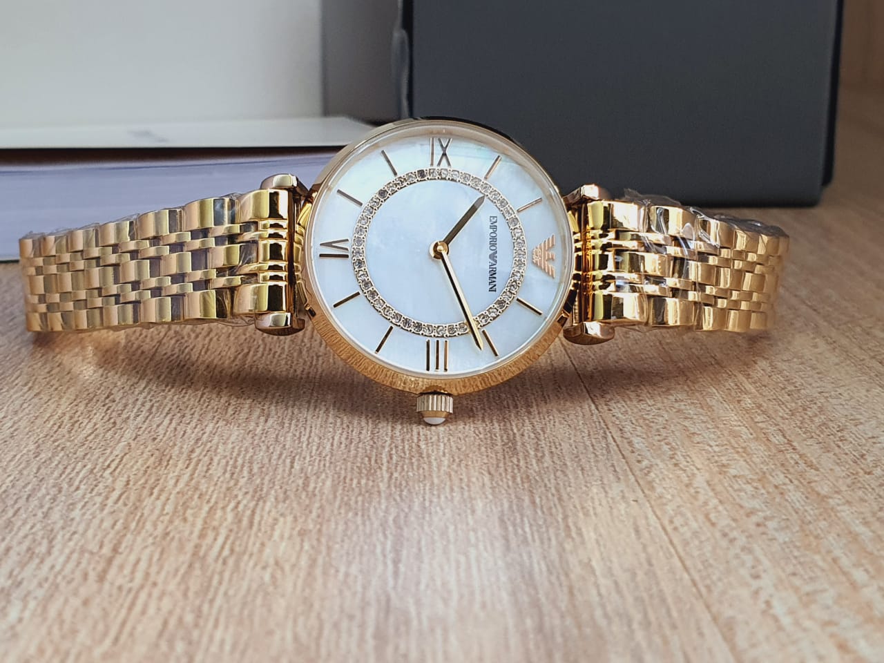 Emporio Armani Gianni T Bar White Mother of Pearl Dial Gold Stainless Steel Watch For Women - AR1907 Watches Emporio Armani   