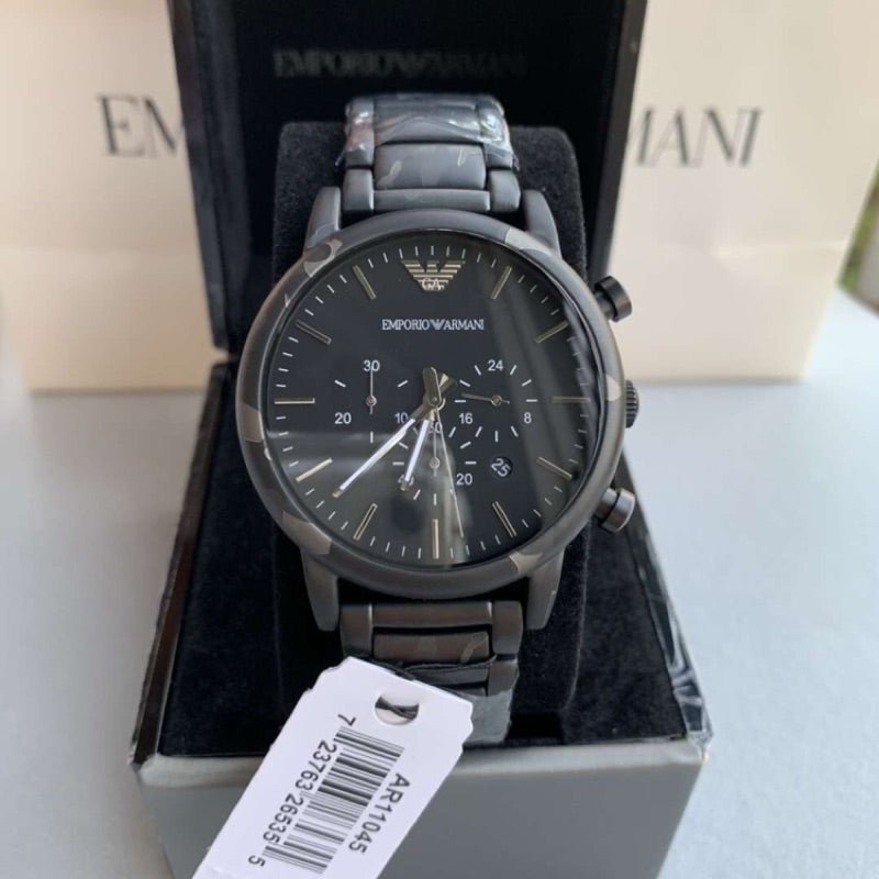 Emporio Armani Luigi Chronograph Black Dial Black Stainless Steep Strap Watch For Men - AR11045 Watches Emporio Armani   