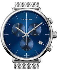 Calvin Klein High Noon Chronograph Blue Dial Silver Mesh Bracelet Watch for Men - K8M2712N Watches Calvin Klein   