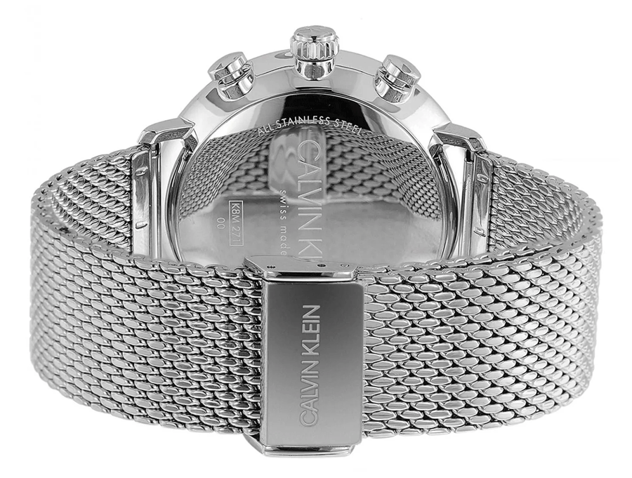 Calvin Klein High Noon Chronograph Black Dial Silver Mesh Bracelet Watch for Men - K8M27121 Watches Calvin Klein   