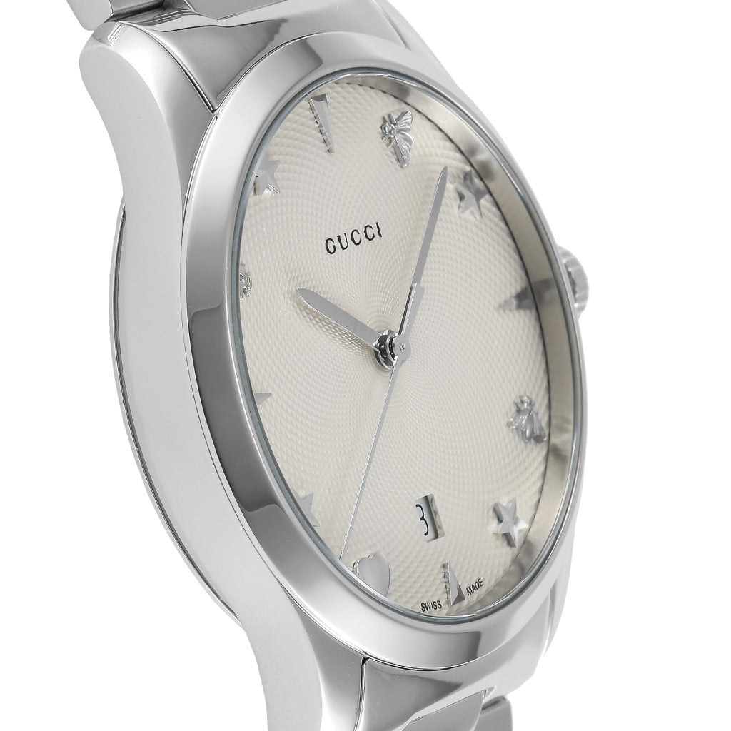 Gucci G Timeless White Dial Silver Steel Strap Watch For Women - YA1264028A Watches Gucci   