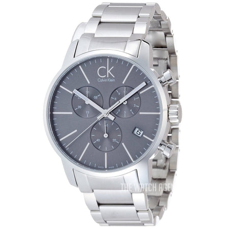 Calvin Klein City Chronograph Black Dial Silver Steel Strap Watch for Men - K2G27143 Watches Calvin Klein   