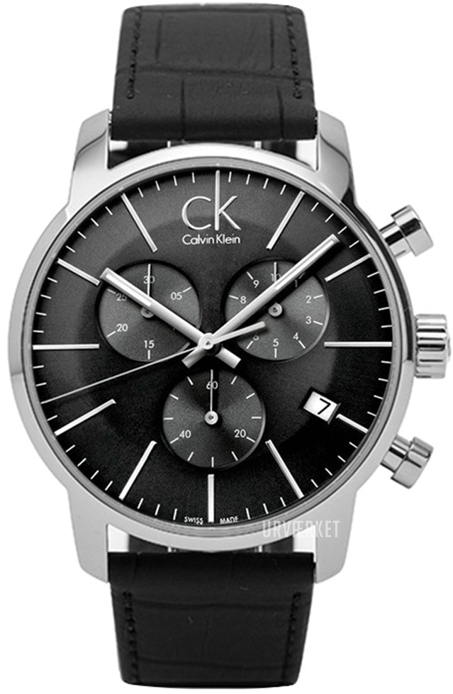 Calvin Klein City Chronograph Black Dial Black Leather Strap Watch for Men - K2G271C3 Watches Calvin Klein   