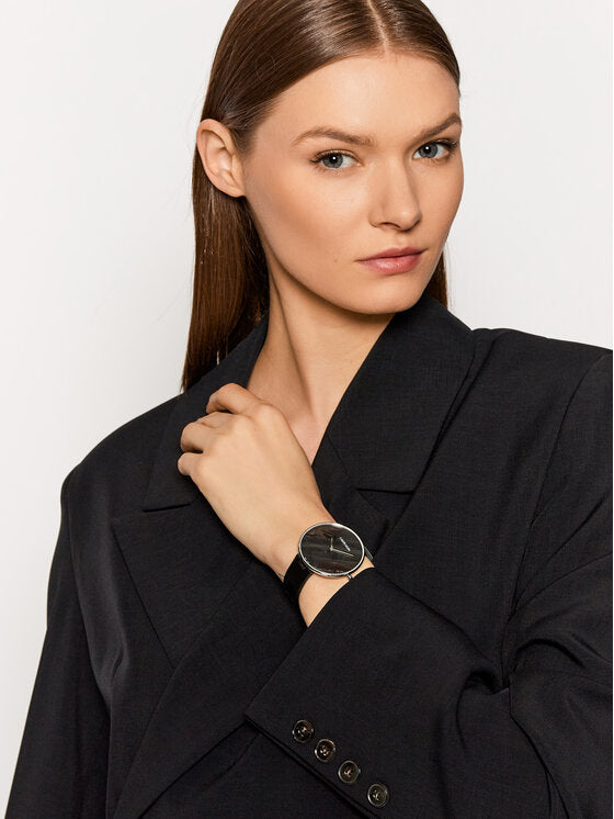 Calvin Klein Full Moon Black Dial Black Leather Strap Watch for Women - K8Y231C1 Watches Calvin Klein   