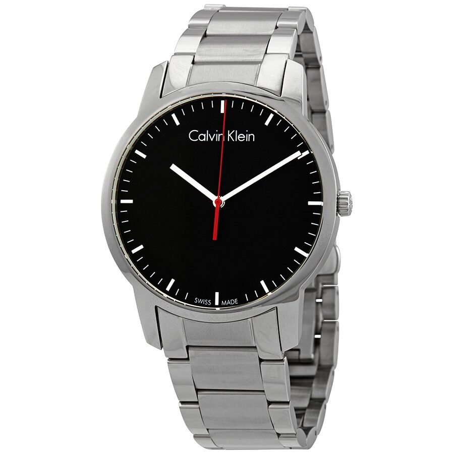 Calvin Klein City Black Dial Silver Steel Strap Watch for Men - K2G2G141 Watches Calvin Klein   