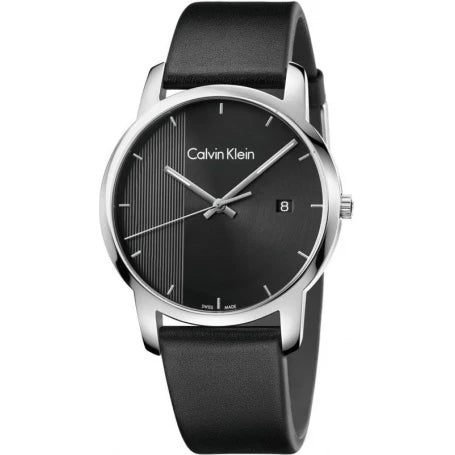 Calvin Klein City Quartz Black Dial Black Leather Strap Watch for Men - K2G2G1C1 Watches Calvin Klein   