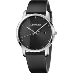 Calvin Klein City Quartz Black Dial Black Leather Strap Watch for Men - K2G2G1C1 Watches Calvin Klein   