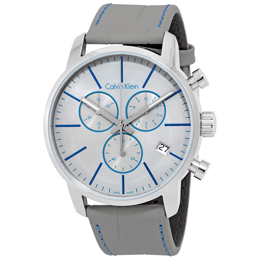 Calvin Klein City Chronograph White Dial White Leather Strap Watch for Men - K2G271Q4 Watches Calvin Klein   