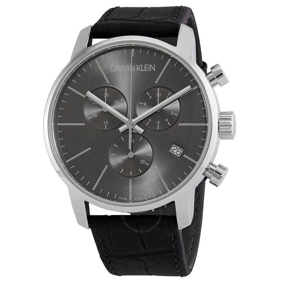 Calvin Klein City Chronograph Black Dial Black Leather Strap Watch for Men - K2G271C3 Watches Calvin Klein   