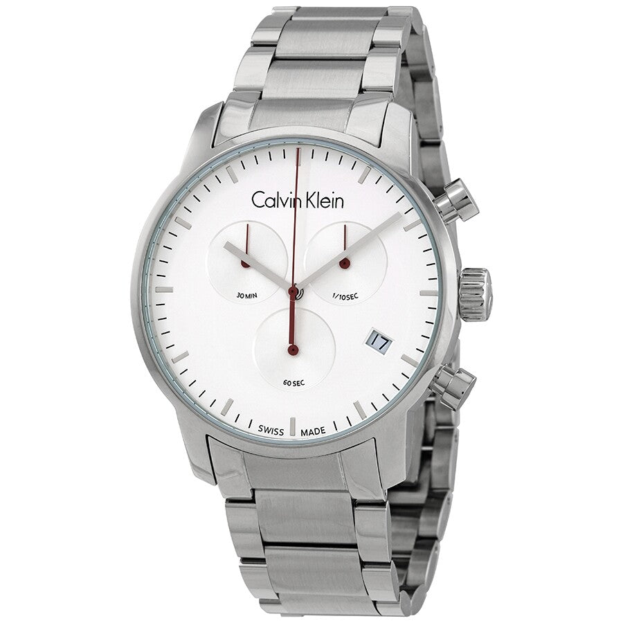 Calvin Klein City Chronograph White Dial Silver Steel Strap Watch for Men - K2G271Z6 Watches Calvin Klein   