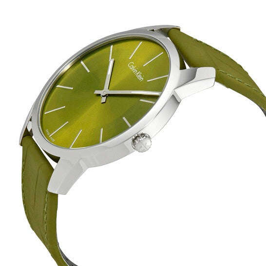 Calvin Klein City Green Dial Green Leather Strap Watch for Men - K2G211WL Watches Calvin Klein   