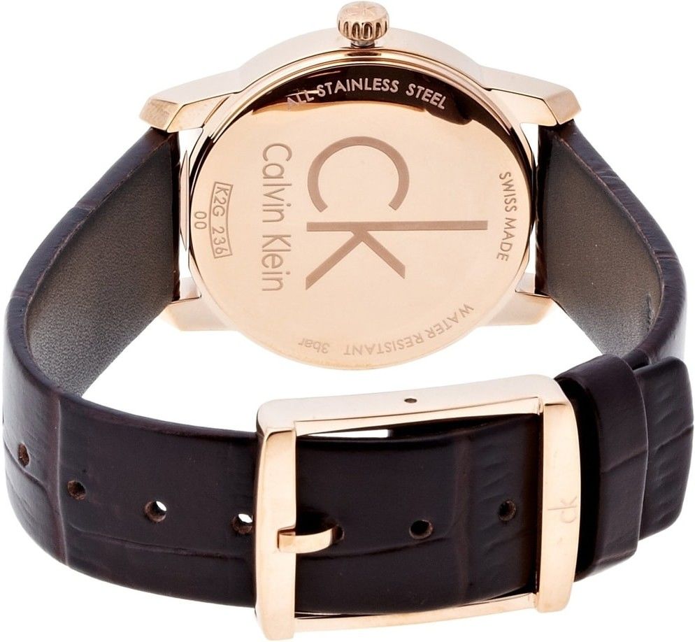 Calvin Klein City White Mother of Pearl Dial Brown Leather Strap Watch for Women - K2G23620 Watches Calvin Klein   