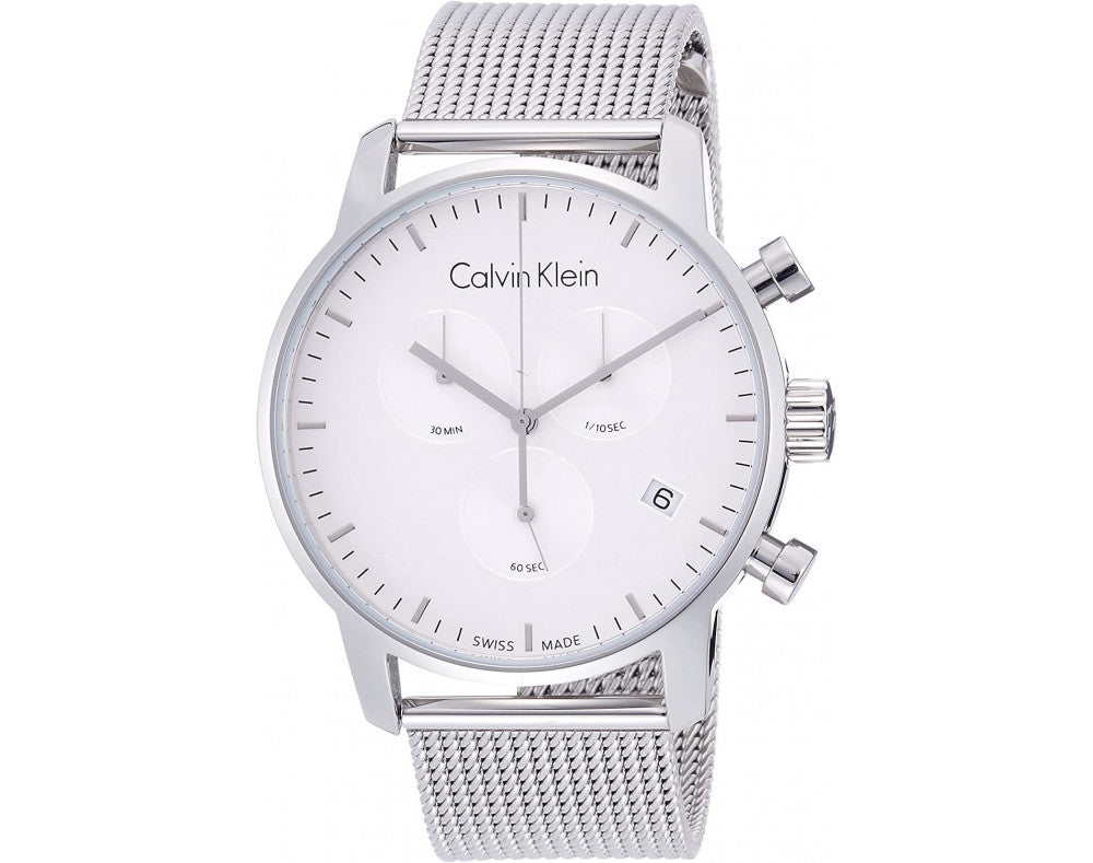 Calvin Klein City Chronograph White Dial Silver Mesh Bracelet Watch for Men - K2G27126 Watches Calvin Klein   